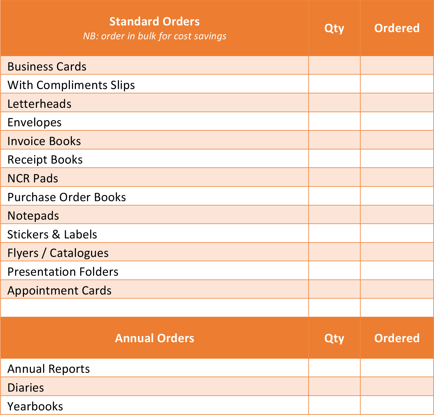 Checklist for Printed Stationary