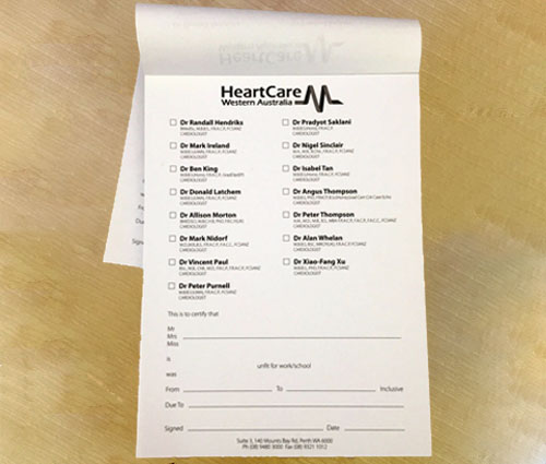 A6 Printed Unfit for Work Pad – HealthCare Western Australia