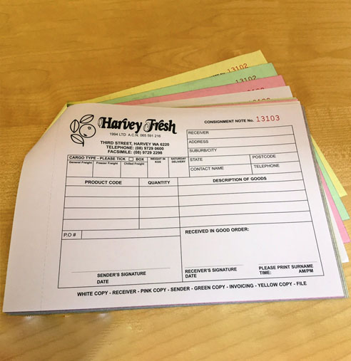 Custom Printed Consignment Note Book for Harvey Fresh