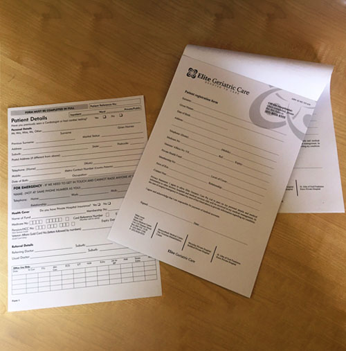 New Patient Forms Custom Printed by G Force Printing Perth